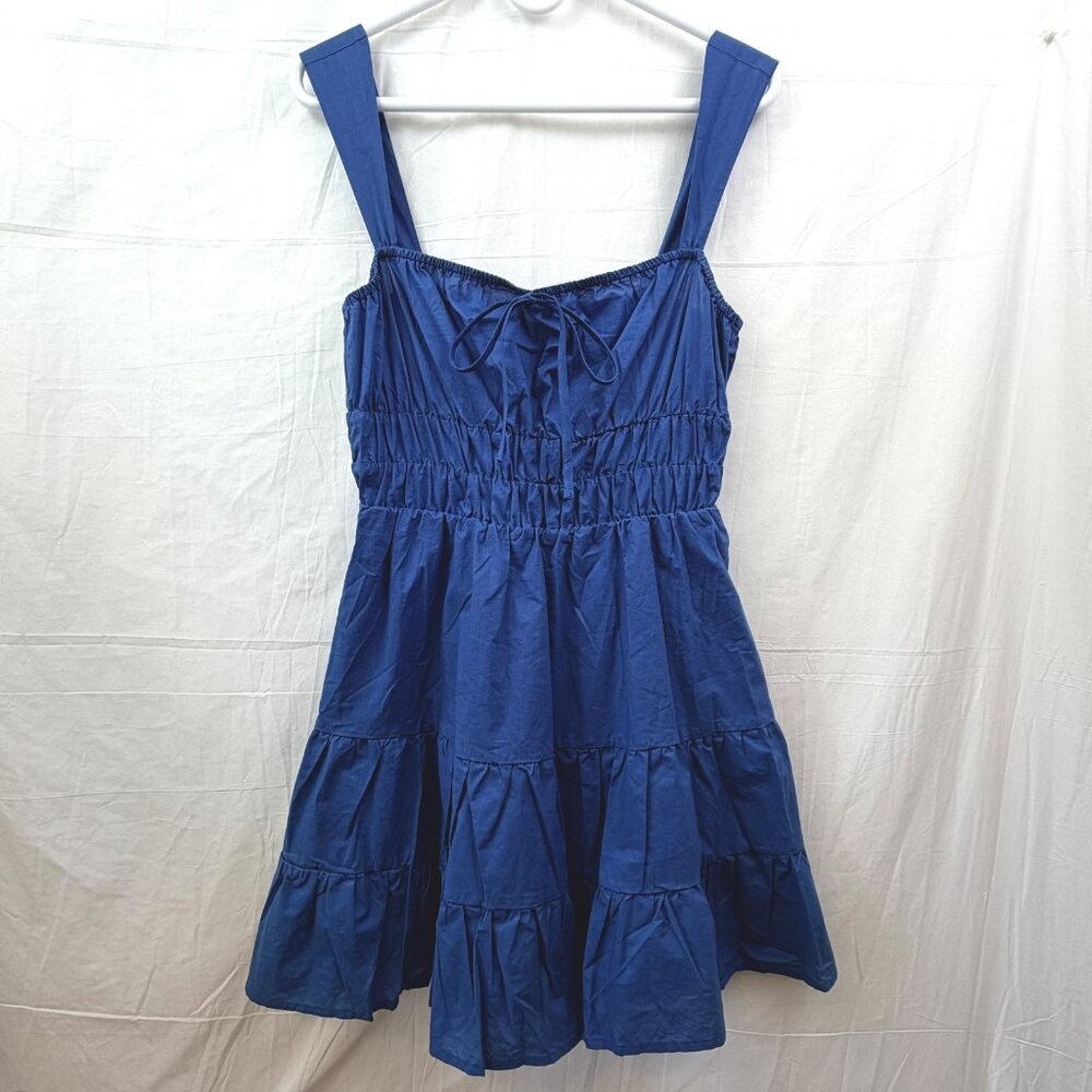 Cinch Waisted Lined Sleeveless Dress Women M Blue Whiteroom & Cactus